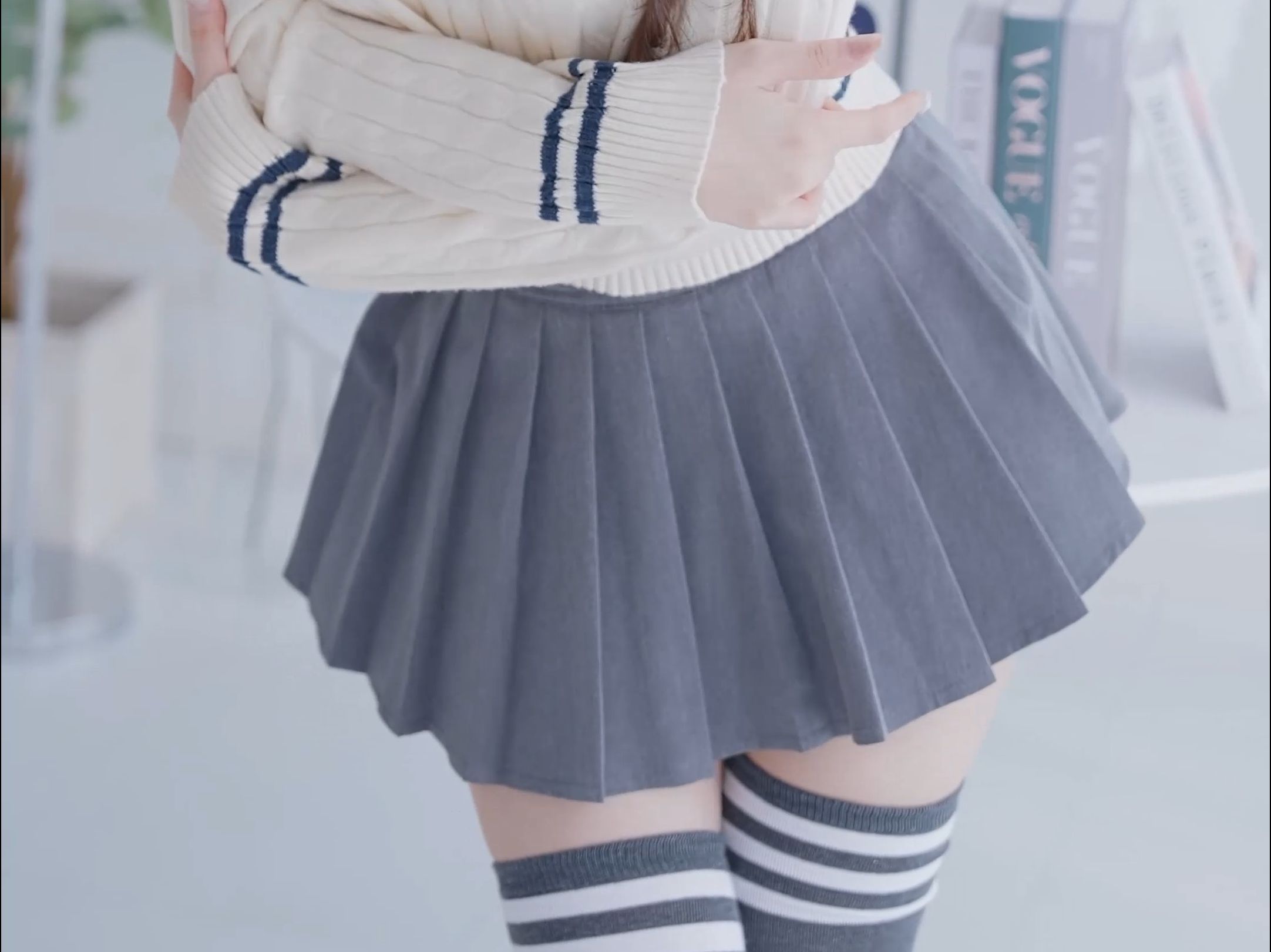 Miss rose's pleated skirt over the knee socks girly outfit
