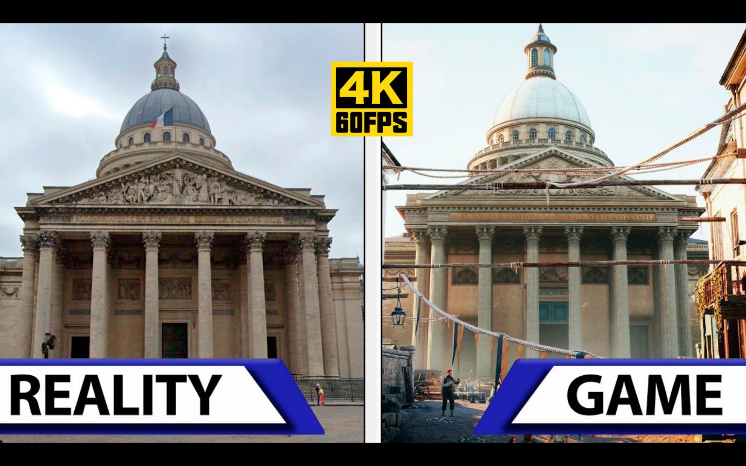【4K60帧】刺客信条：大革命 | 游戏中的巴黎 vs 现实中巴黎 | RTX4080最高画质对比 | 作者：ElAnalistaDeBits