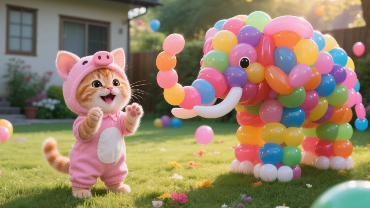 母猫带崽买气球，小猫手作绝了！