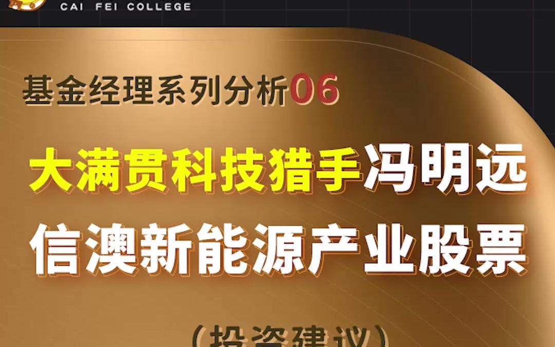 大满贯科技猎手【冯明远】基金投资建议《基金经理分析系列第6期》