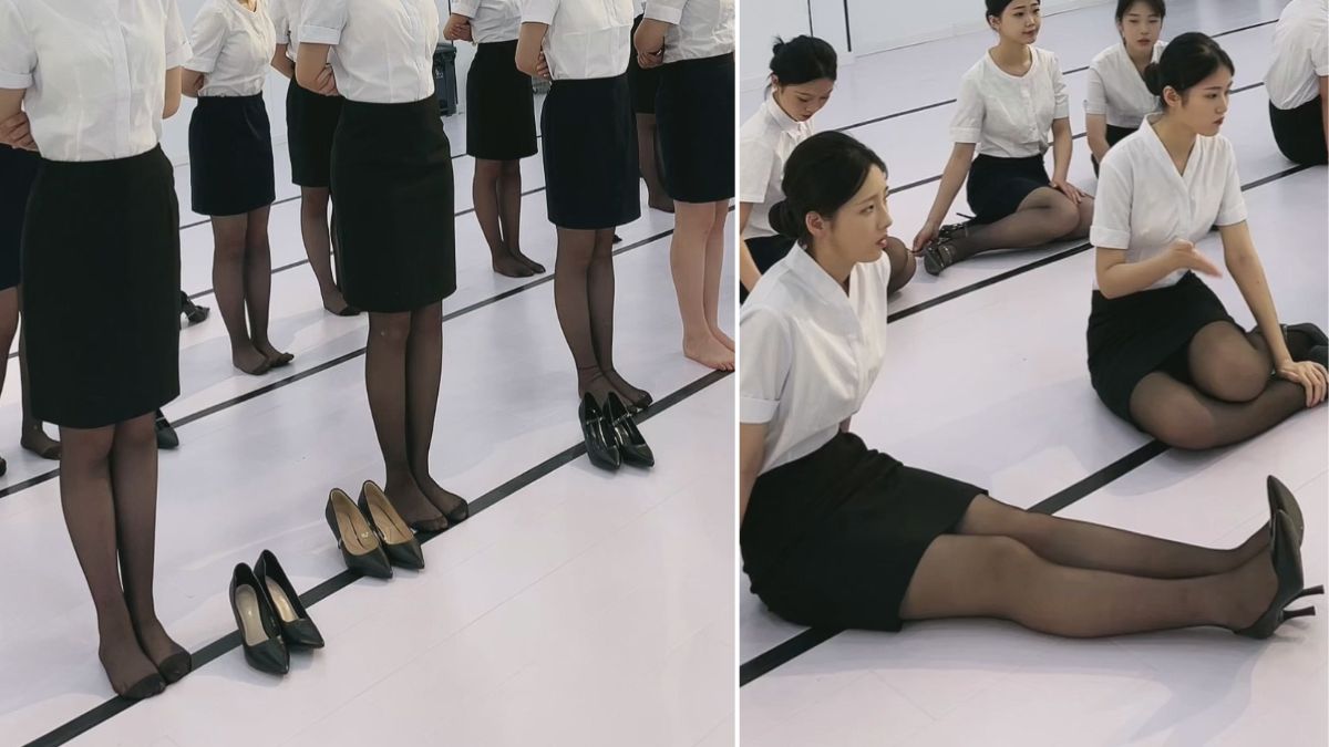 航服学生日常校训 脱鞋嘴叼筷子练站姿