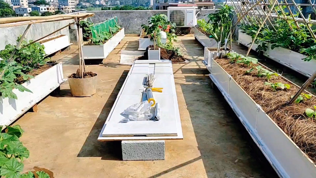 楼顶天台制作全新的种菜池子，70块就能做一个，制作成品太美了