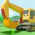 工程车动画：挖掘机、搅拌车和运输车来建造摩天轮