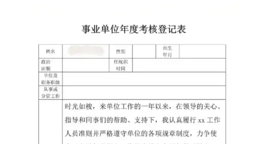 事业单位年度考核登记表