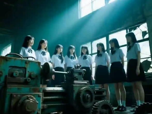 锈迹中的沉默：荒废厂房里的迷失少女