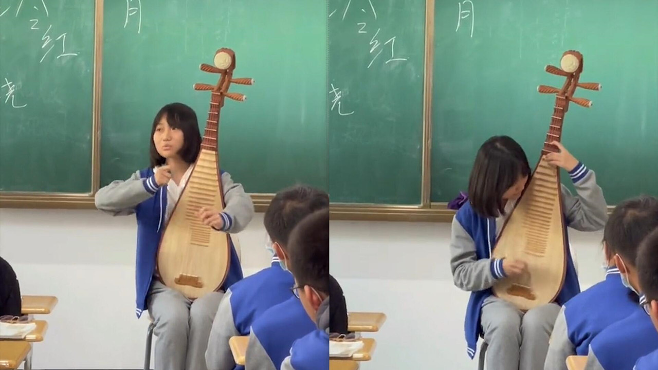 惟妙惟肖！女生在课堂上弹琵琶演绎《琵琶行》，全班同学连连称赞