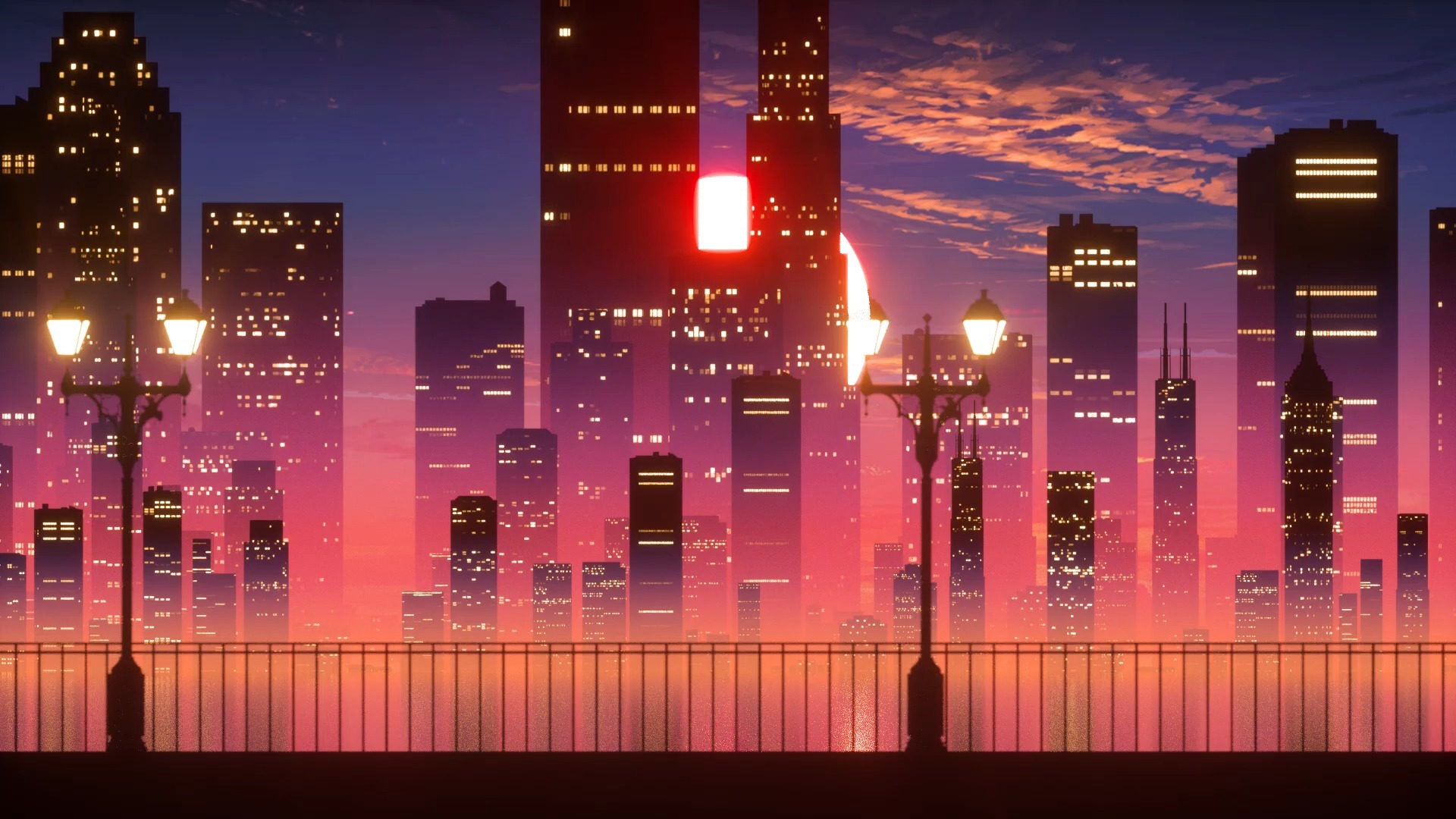 【舞台背景】4-夕阳摩登城市穿越系列动态循环视频背景❤️ 浪漫梦幻舞蹈晚会年会循环动画