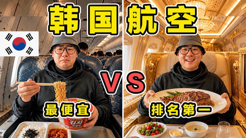 韩国最廉价航空 vs 韩国财阀航空！价格差100倍！服务多大区别？飞机餐吃什么？