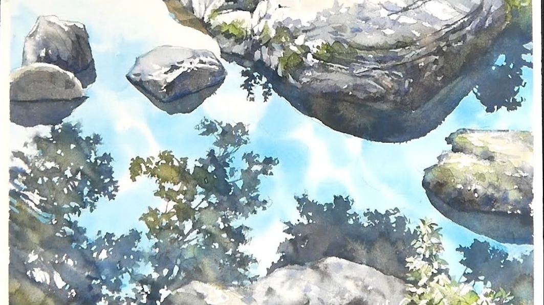 風景水彩 - 流水視角（3倍速，顯示顏色名稱，水彩材質） -- NAMIL ART