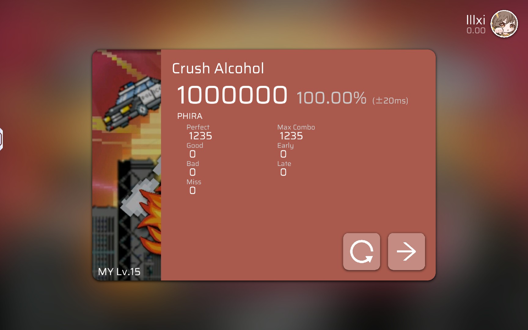 [Phigros自制谱] Crush Alcohol MY Lv.15 ALL PERFECT  屏元