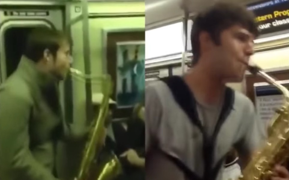 两个陌生人在纽约地铁上即兴表演起「萨克斯」 Battle ！(中文字幕)