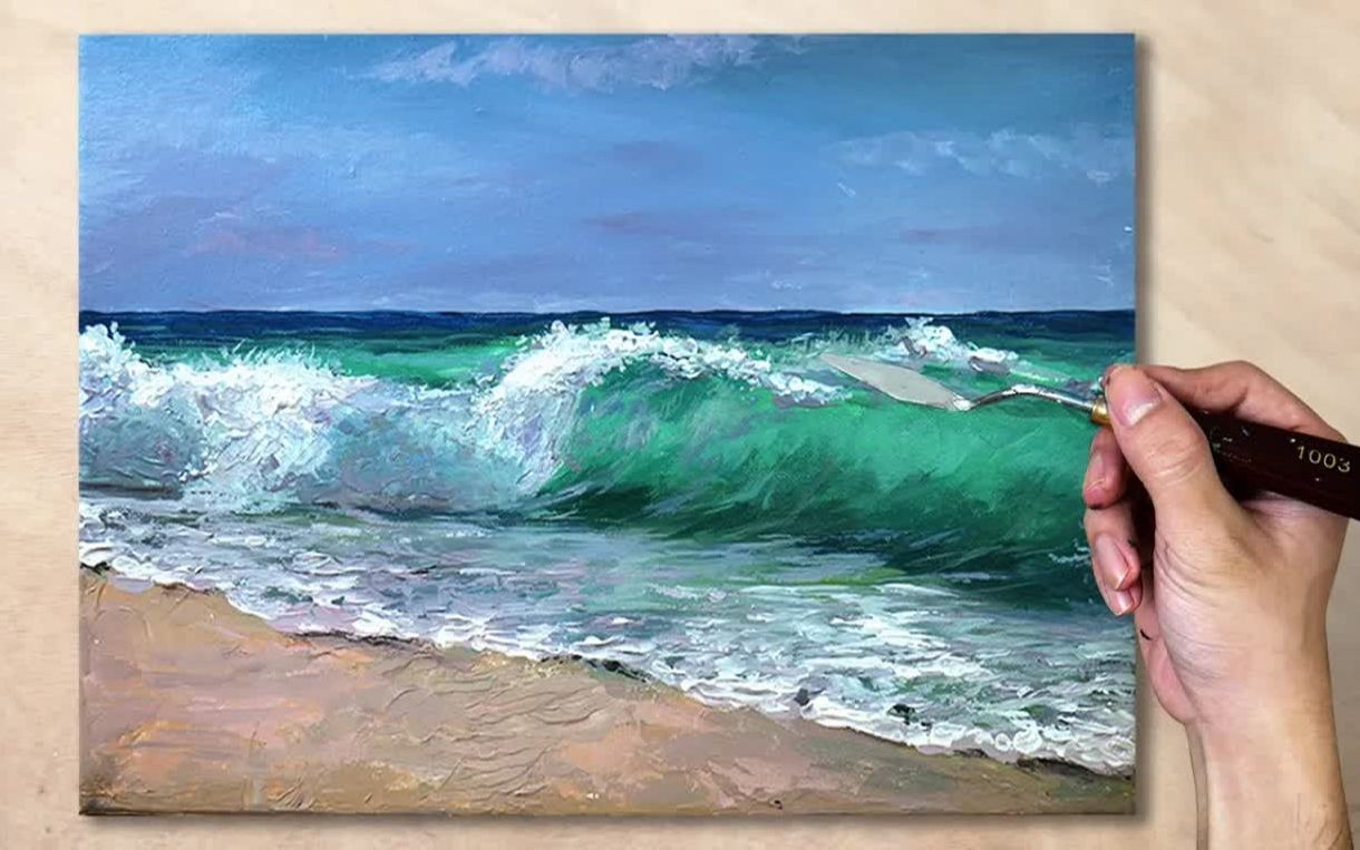 丙烯画绘画教程丙烯画海景acrylicseascapepainting