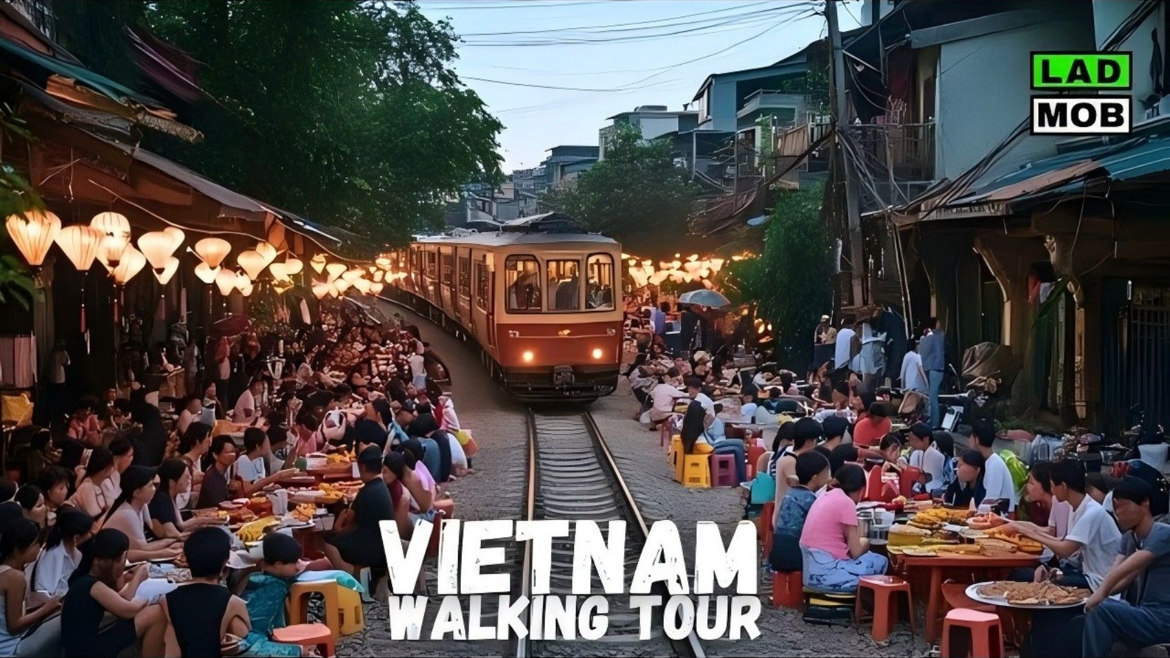 徒步河内火车街和老城区 4K 越南