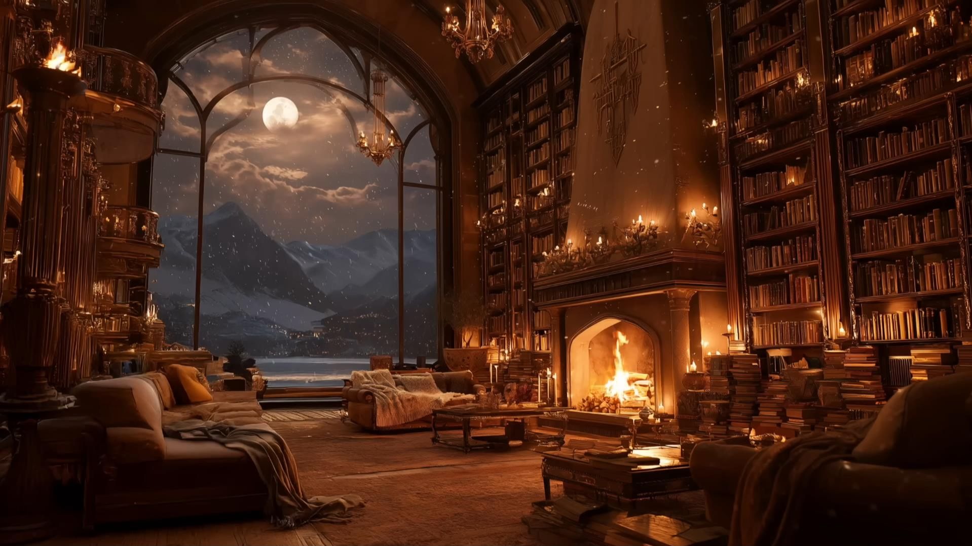 【白噪音】贵族的私人图书室丨月夜星光下的冬日