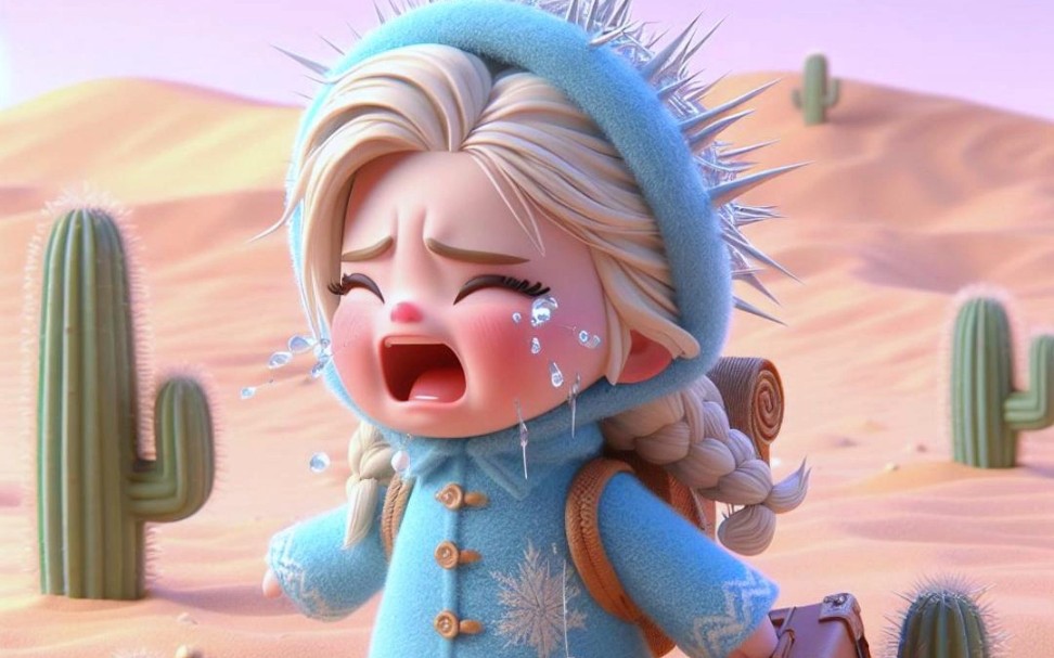 小艾莎沙漠旅行，被仙人掌扎哭了