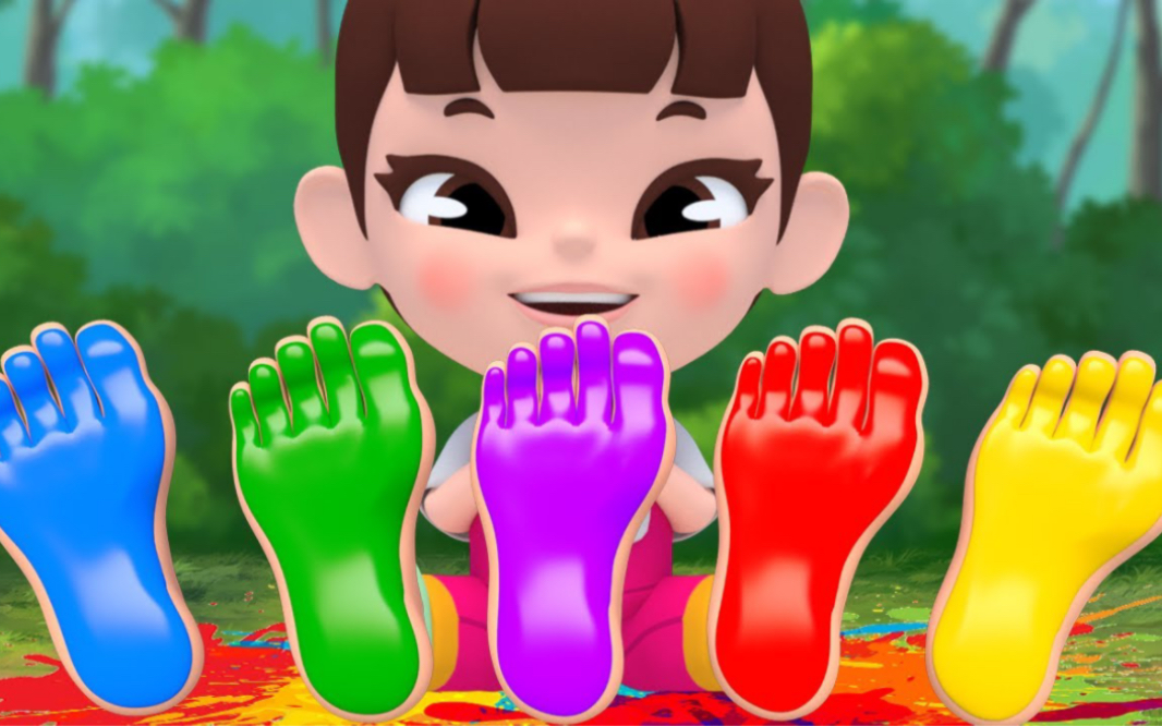 踩出各种颜色的脚印 儿童英语，学习颜色