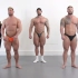 高大肌肉男们练习如何摆比赛pose