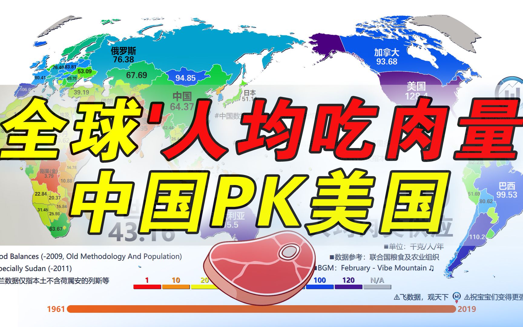 只许美国人吃肉，不允许中国人喝汤？全球人均吃肉量，1961-2019