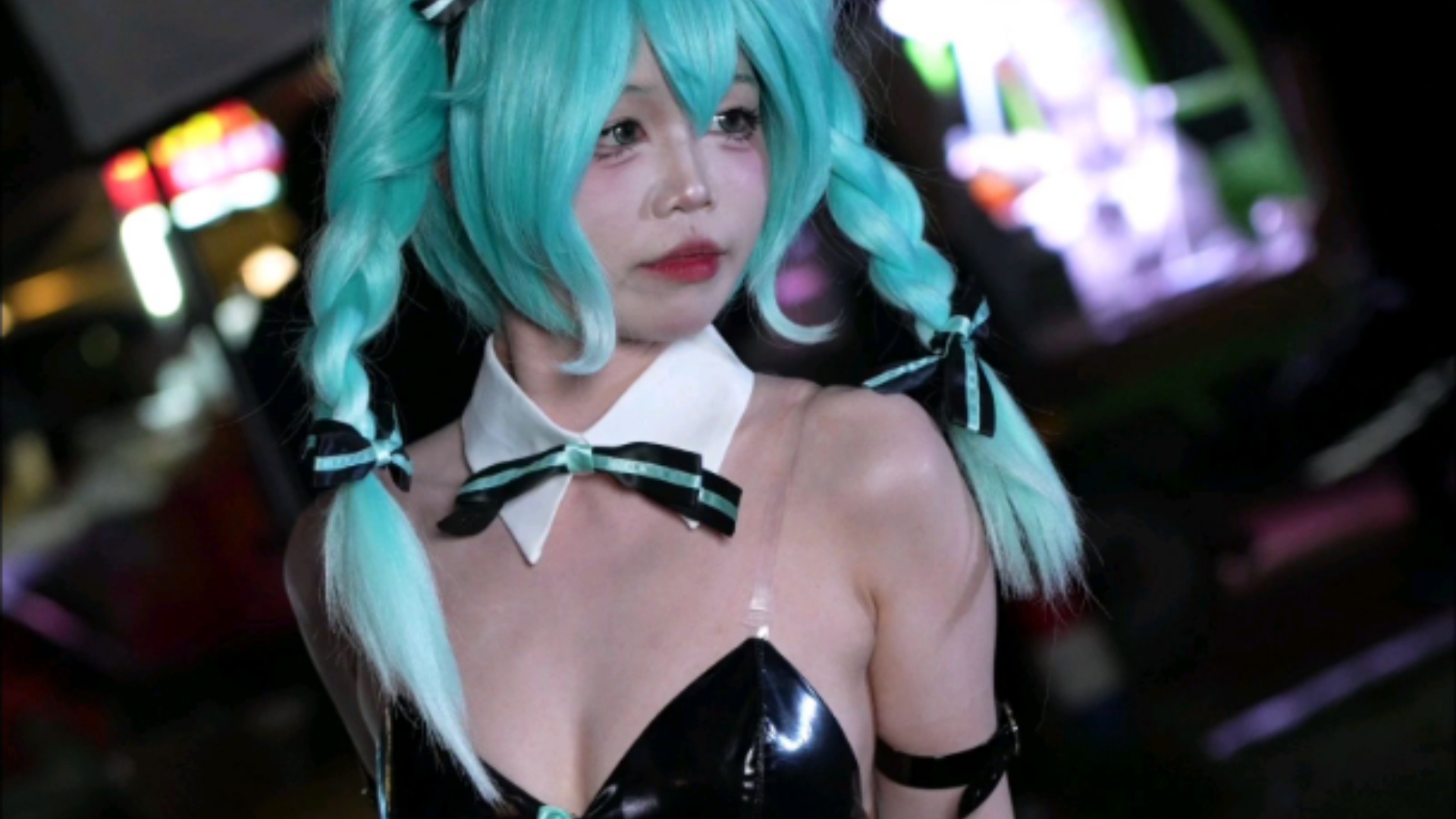 Hatsune Bunny Girl cos】-pu leather oily black blingbling