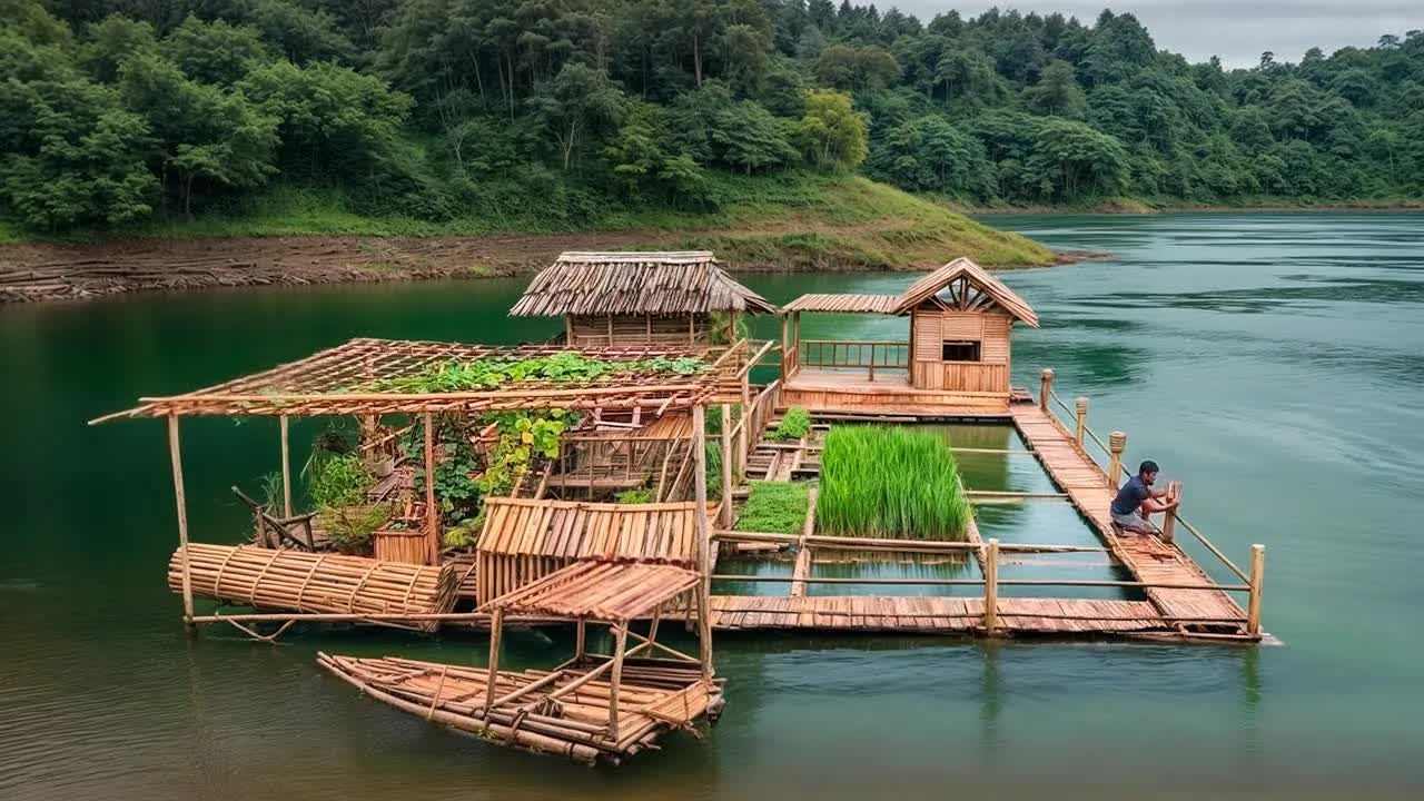 一个人花了365天的时间手工建造了一个浮动营房｜从开始到结束