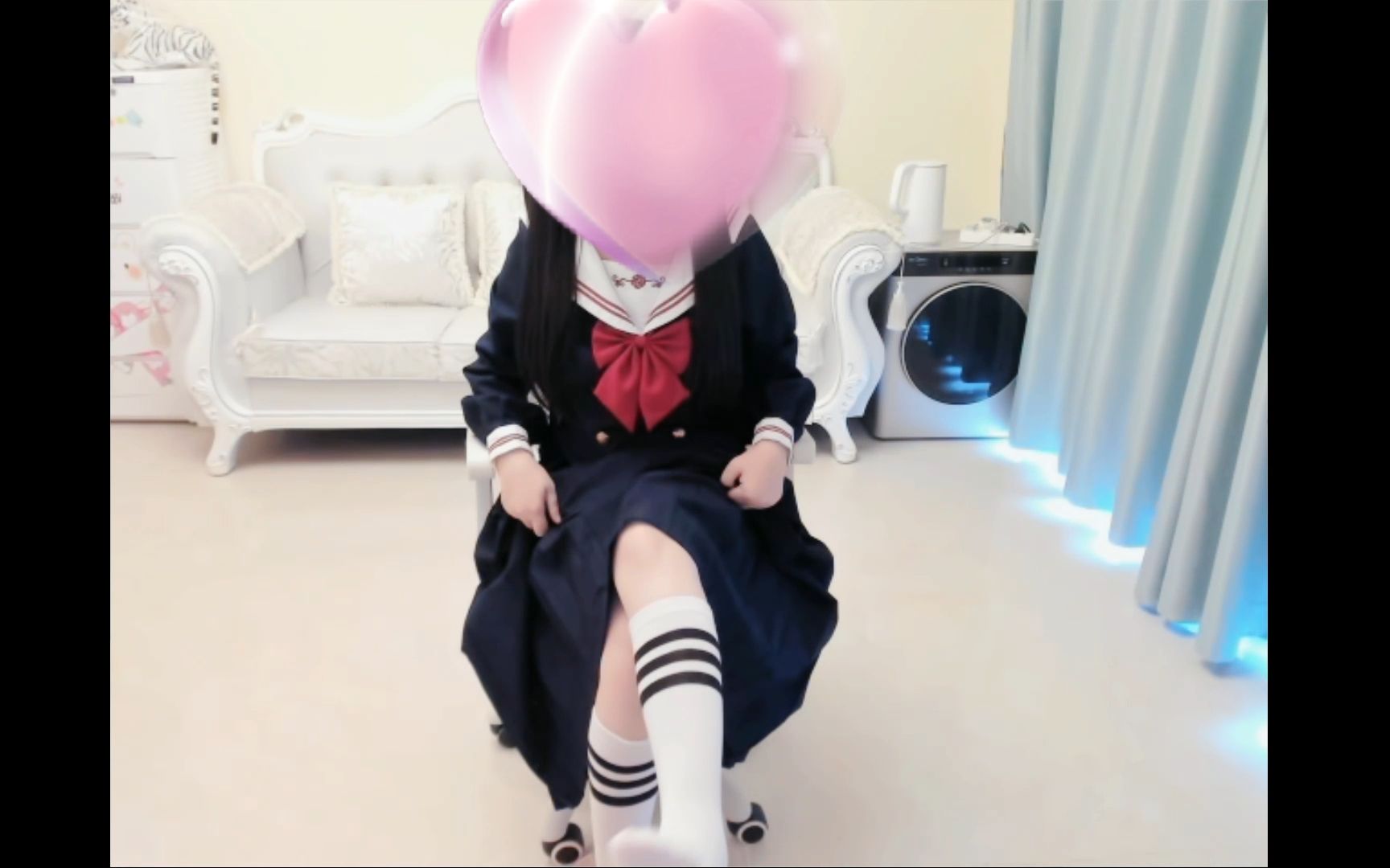 [150cm Ice Cream Purple] Long Sailor Suit Knee Socks Showing Face (15 seconds later)