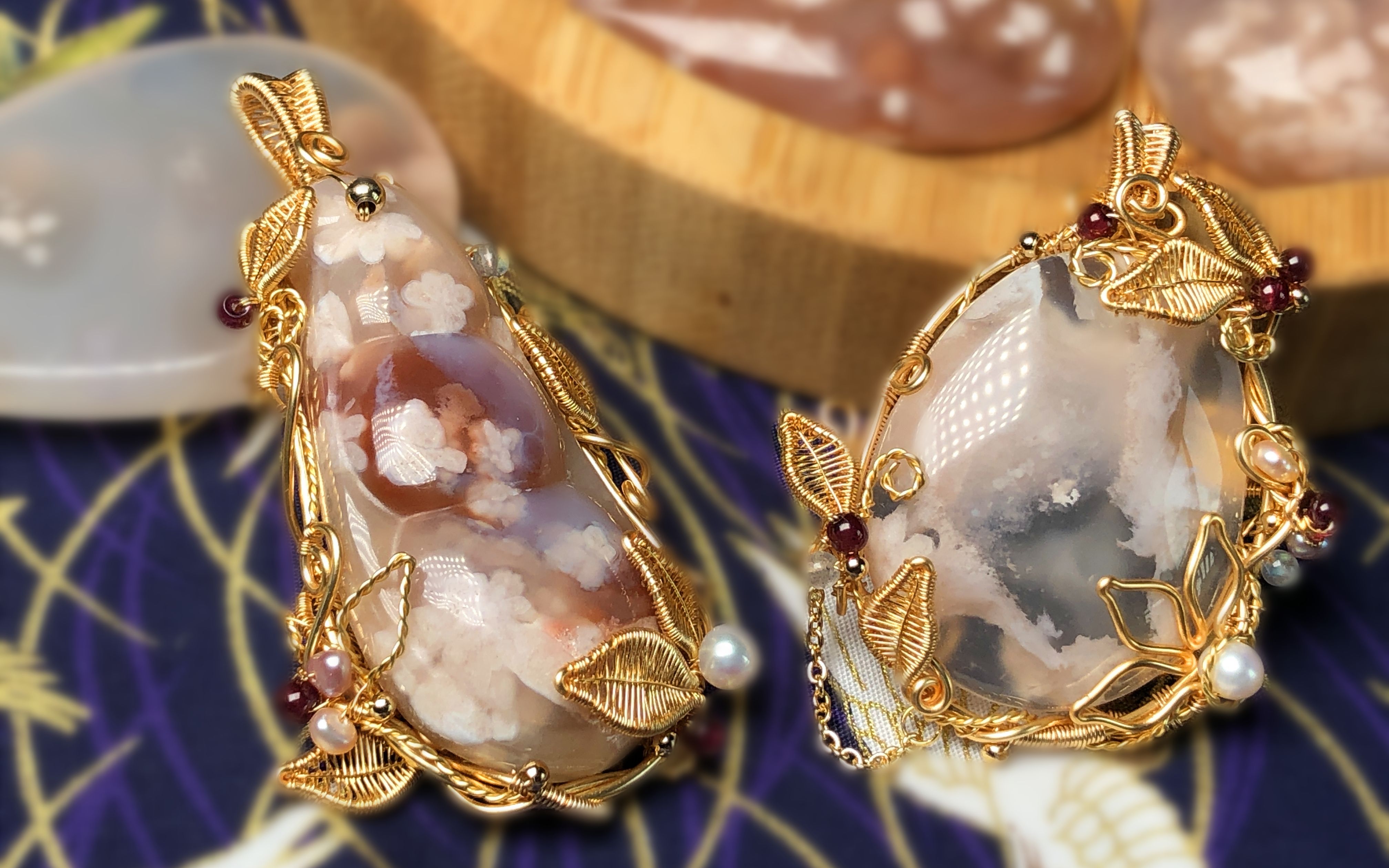 【秋天熊】樱花玛瑙缠枝绕线吊坠，随便做的~（成品展示） p02 樱花玛瑙展示