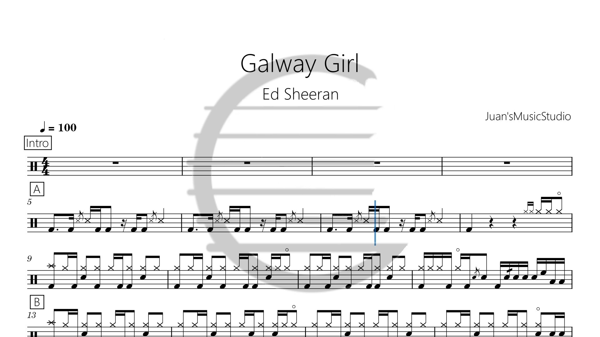 Ed Sheeran - Galway Girl（改编版）动态鼓谱