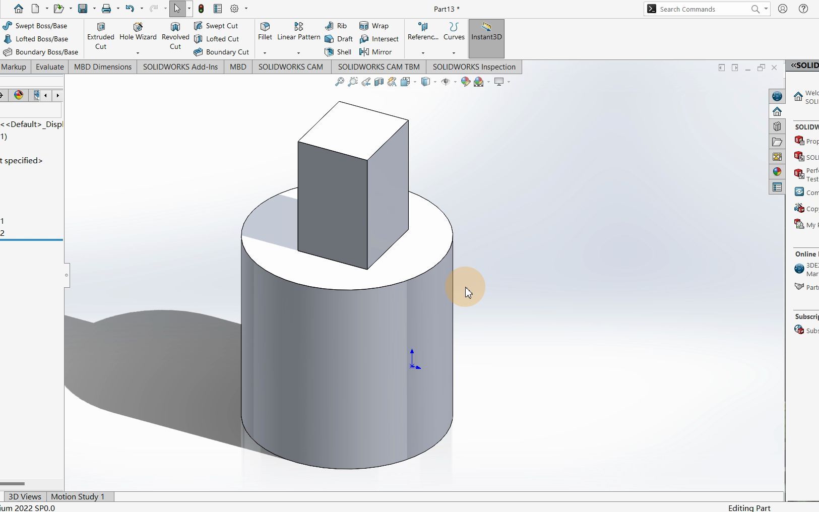 Solidworks 创建一个与圆柱面相切的平面1