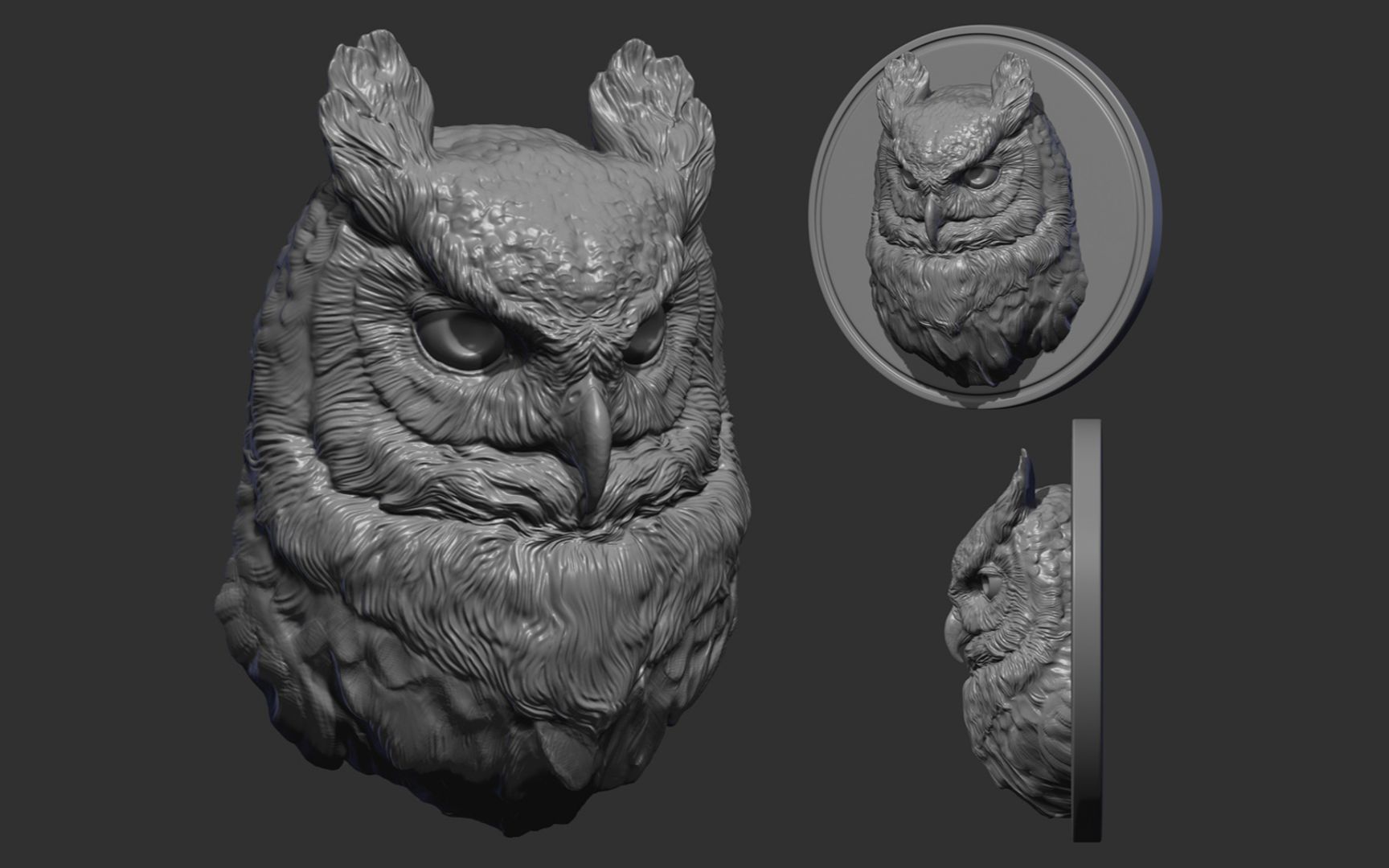 zbrush猫头鹰头浮雕动物雕刻参考资料,zbrush雕刻资料