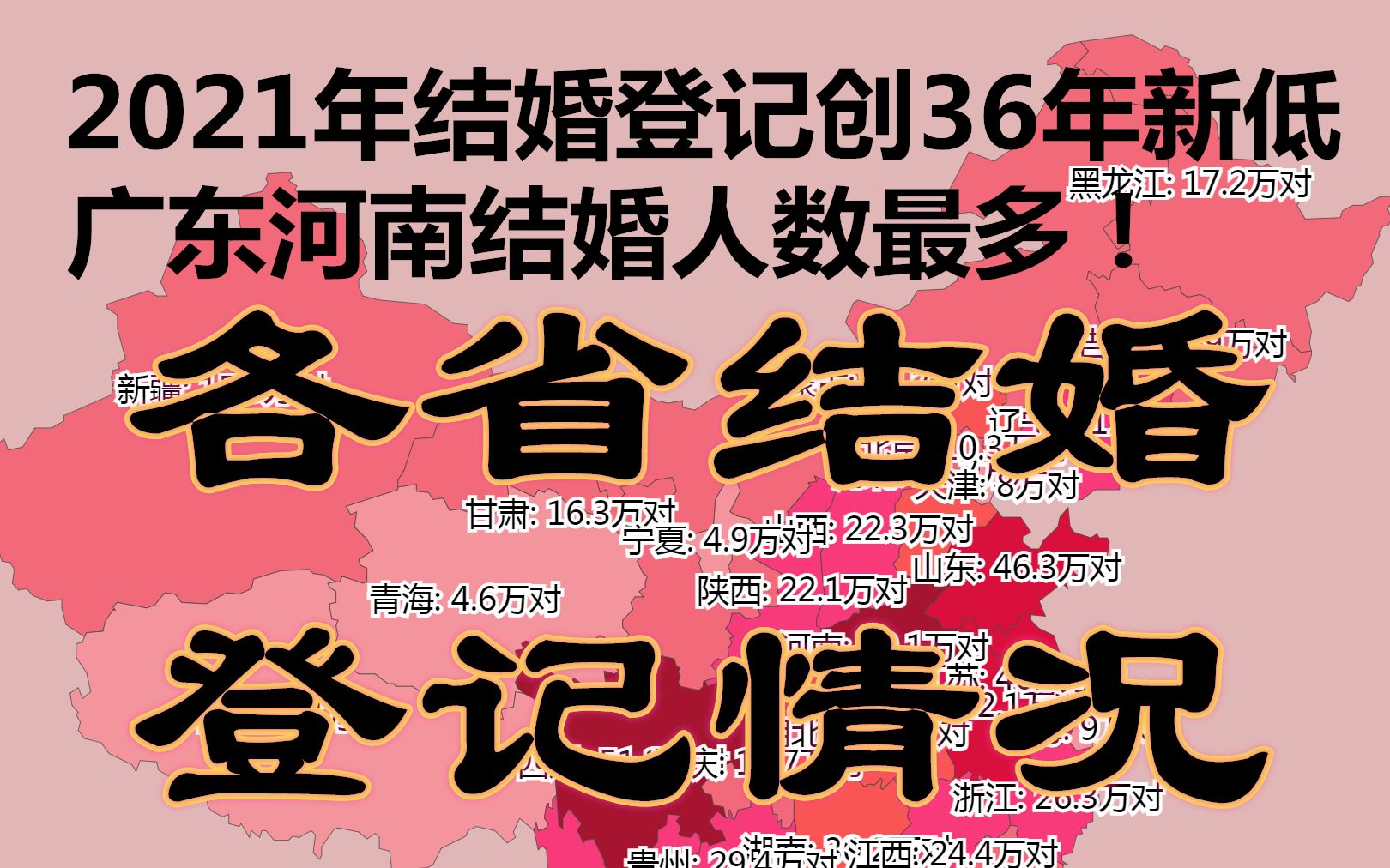 2021年结婚登记创36年新低,广东河南结婚人数最多!各省结婚登记情况数据可视化哔哩哔哩bilibili