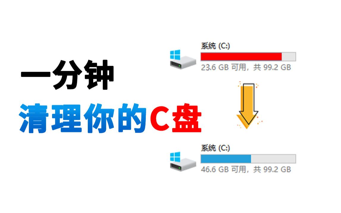 【C盘清理】如何拯救变红了的C盘？教你一分钟清理出来20G+！