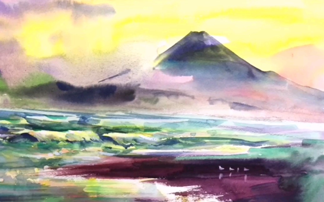 柴崎春通的水彩 富士山 哔哩哔哩 つロ干杯 Bilibili
