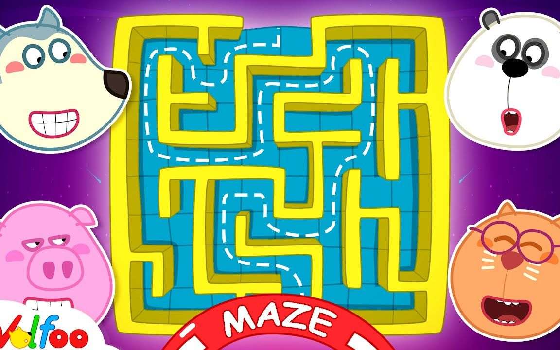 沃尔夫动画：沃尔夫和朋友在游乐场玩巨型充气迷宫，解救熊猫！