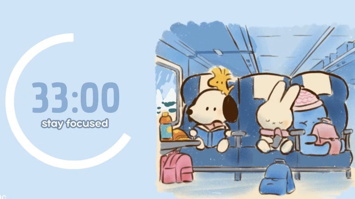 ADHD自习室 | 史努比番茄钟 🌨️🚆 50⧸10 ×4 | Study With Me｜学习/专注/沉浸式/Jazz轻音乐/playlsit/壁炉白噪声