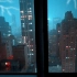 纽约市的雷暴和雨夜 窗外的城市风景