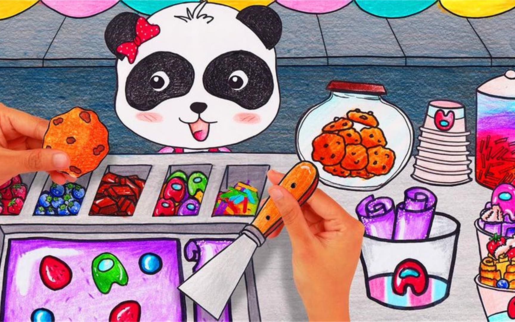 趣味定格动画：挑战制作彩虹水果冰淇淋卷，小熊猫顾客会喜欢吗