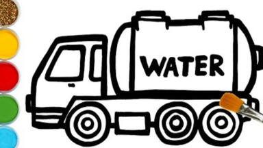 儿童<em class="keyword">简笔画</em>、画洒水车 并 配色 画画教程