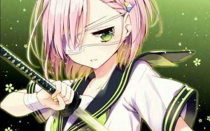 Anime girl pink hair green eyes