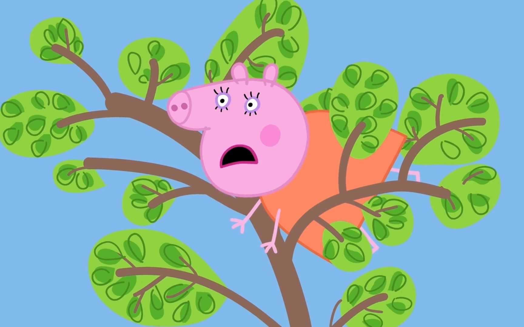 小猪佩奇 猪妈妈被卡在树上 简笔画