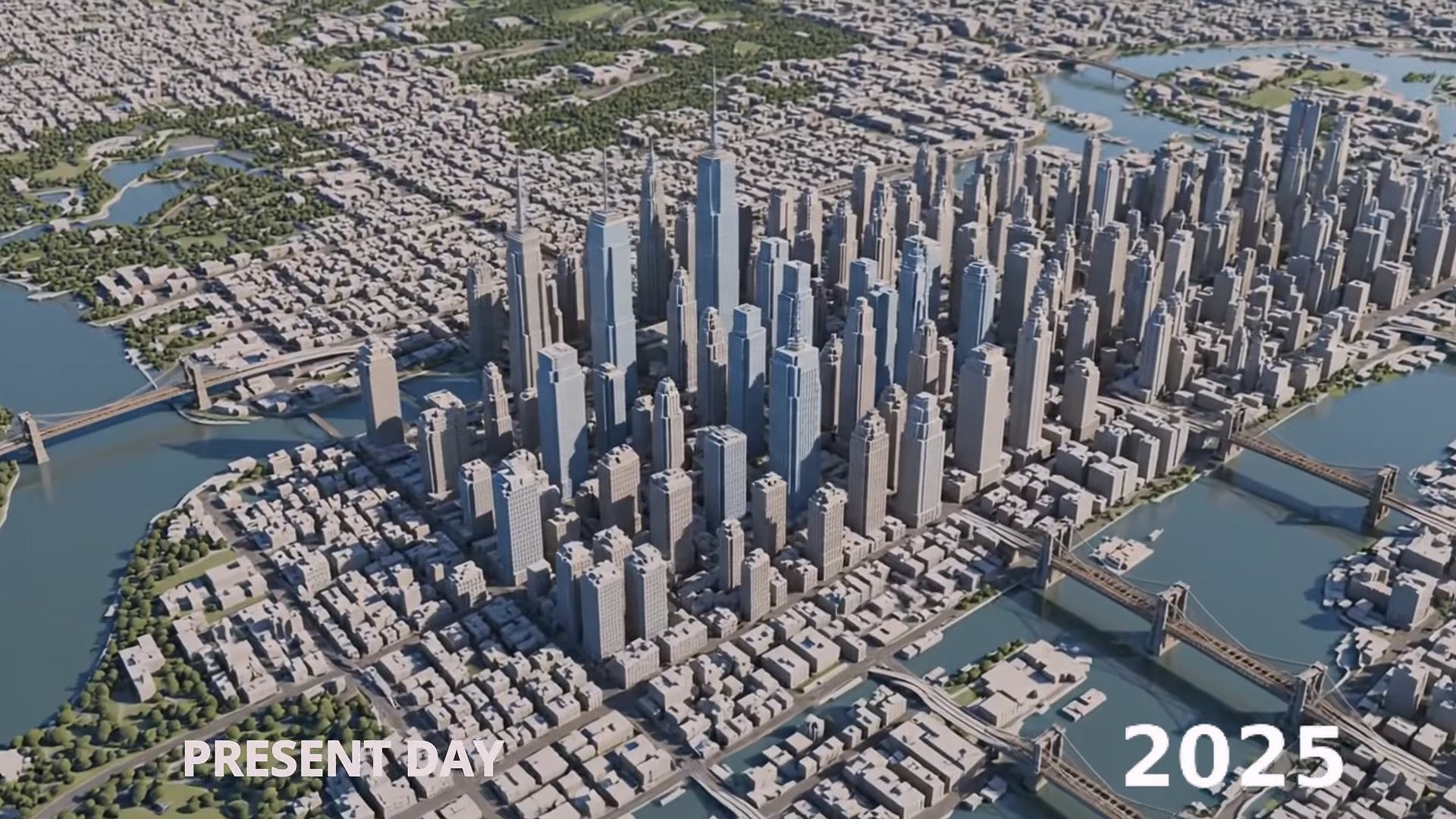 公元前300年到2026年纽约城市建造过程缩时3D动画