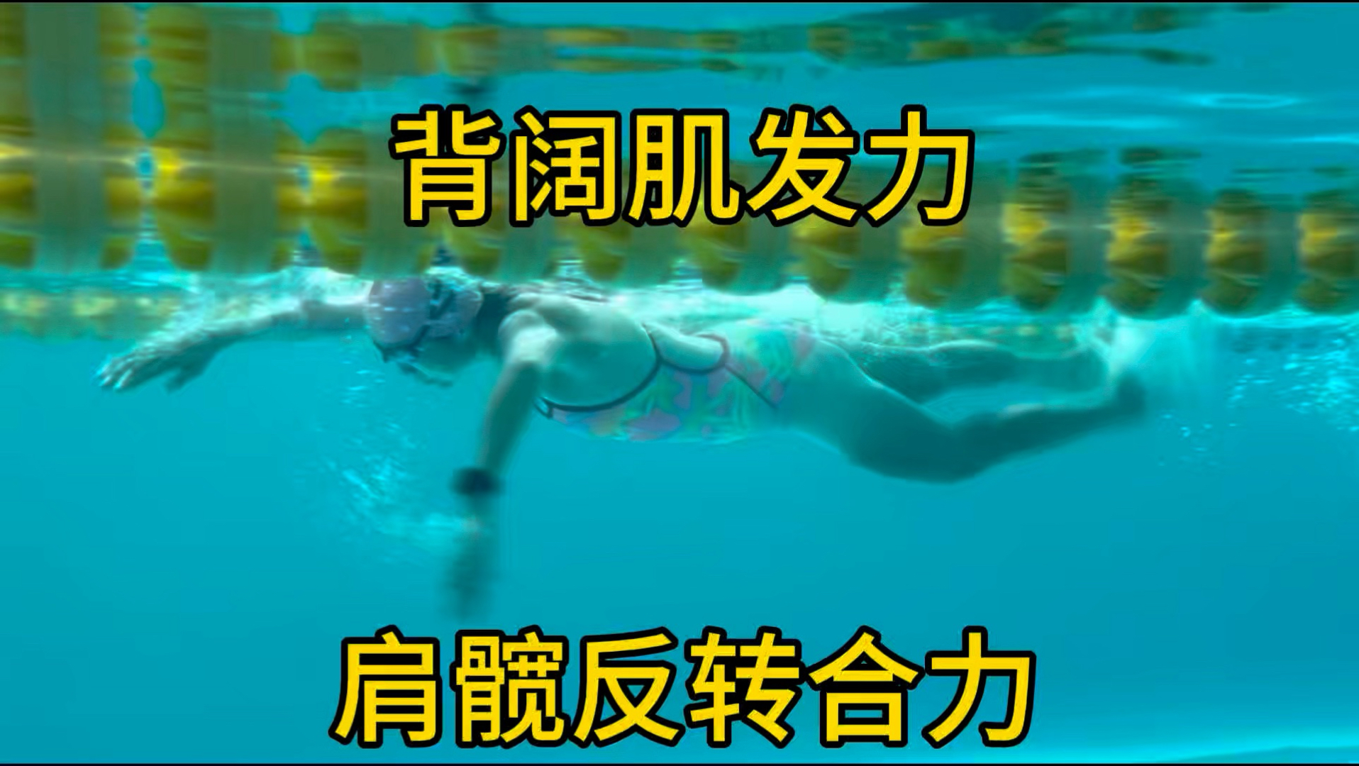 游泳陆训，学会记住拉皮筋背阔肌发力的肌肉记忆，下水不能歪着拽胳膊肘子，不能顺拐。肩髋同转顺拐歪着身子就会肢端发力拽嘎吱窝拽胳膊肘。一定要启动背阔肌躯干发力有合力