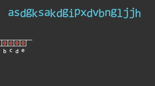 判定一个字符串当中各字符的个数动画展示，采用了数组来计数[manim]