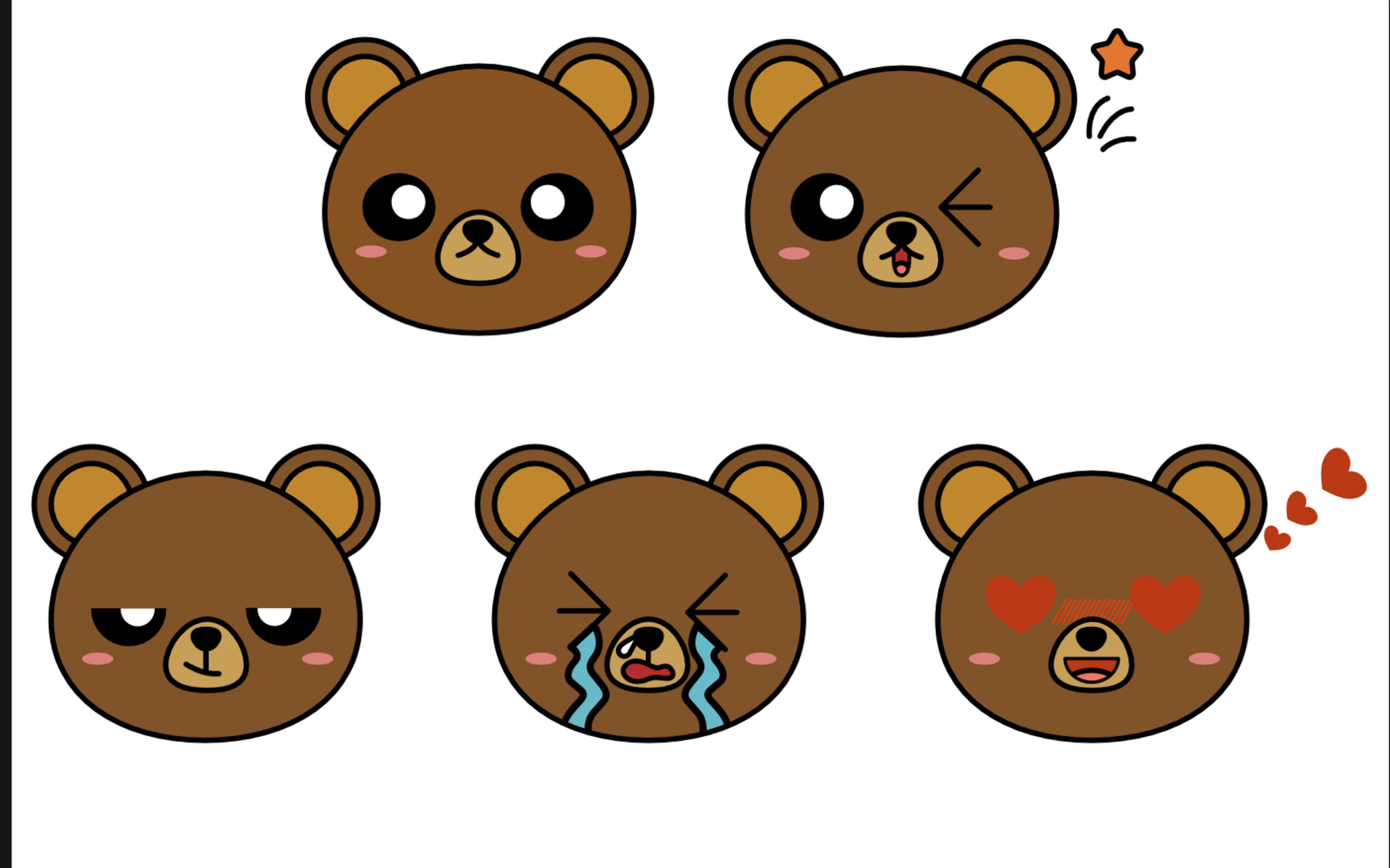 【小八ipad插画教程】用ipad画五个表情不同的小熊