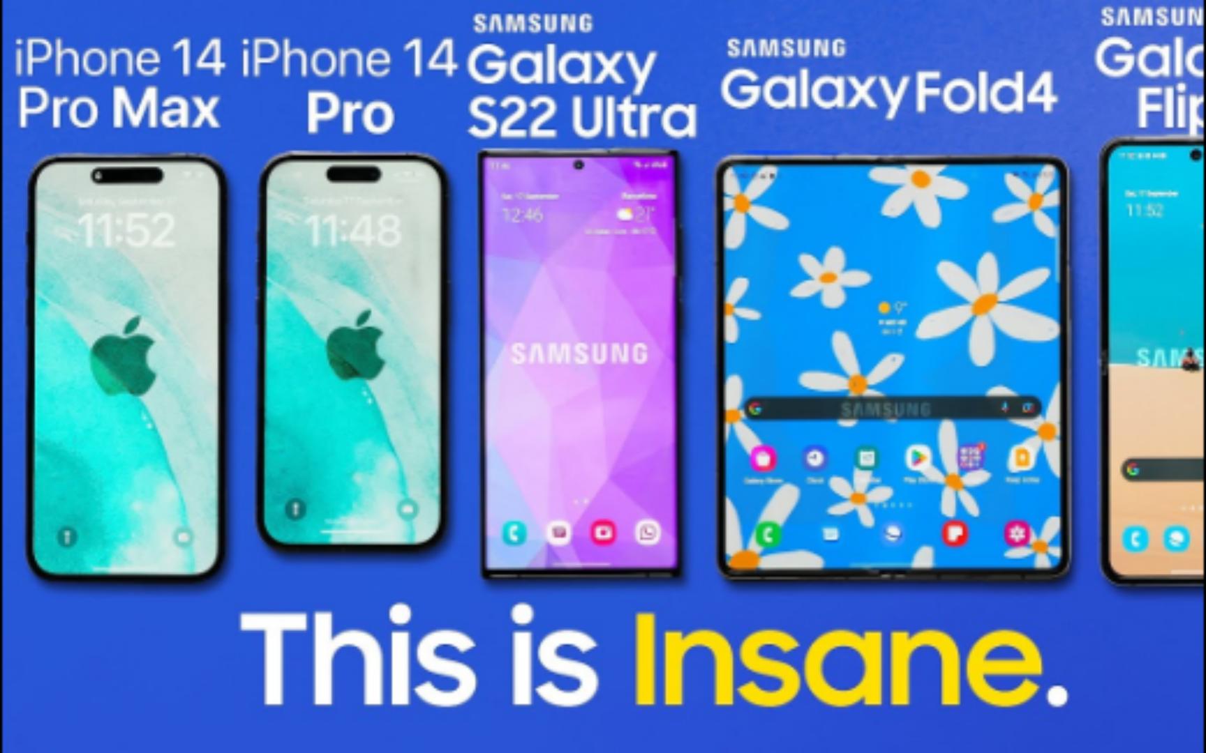 iPhone 14 Pro Max vs Galaxy S22 Ultra vs Z Fold 4 vs Z Flip 4 电池续航测试