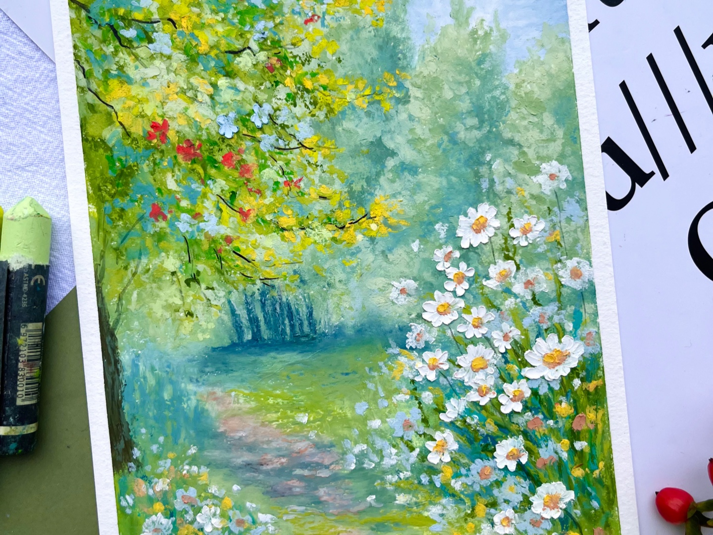 油画棒｜沉浸式画画，沉浸在春天的花园里（视频绘画过程）