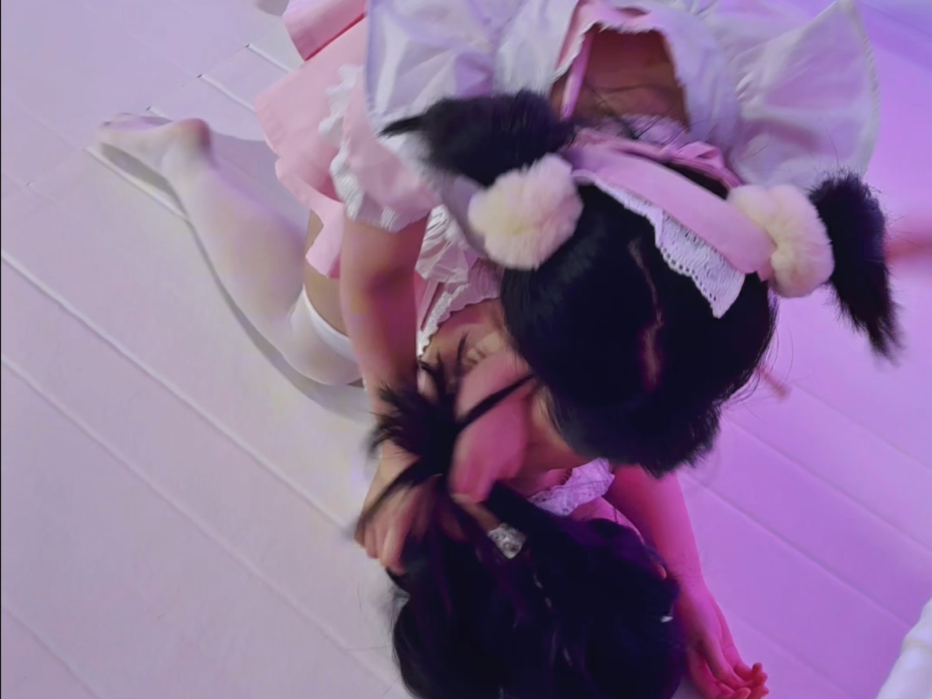 Woman pulling headdress