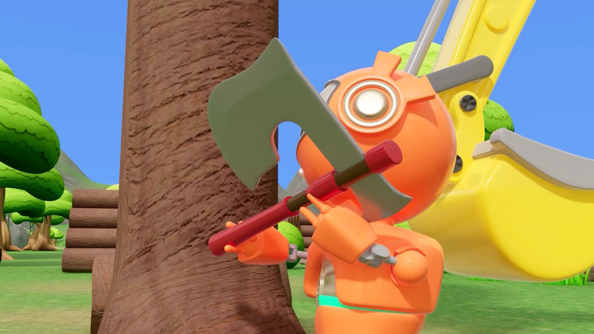 挖掘机很用力，把运输车推出泥潭 早教 益智 育儿 汽车动画