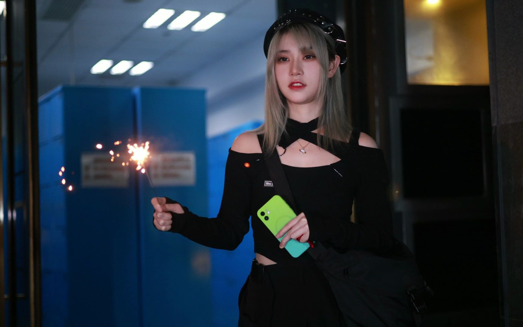 Look at this! There's a hot girl playing with fireworks!