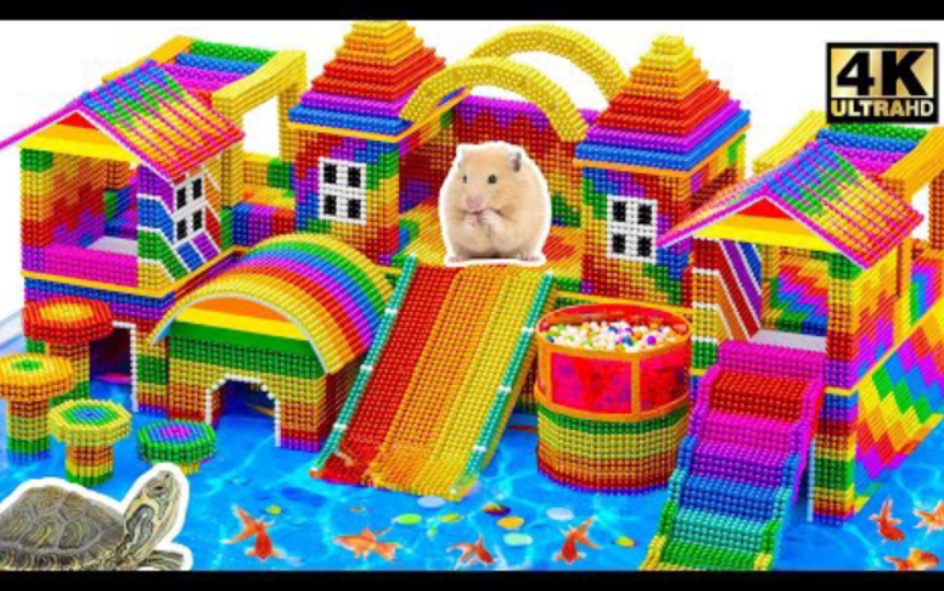 【磁球创意】用磁球为小仓鼠打造最具有创意迷你城市游乐场 让小仓鼠在游乐场滑滑梯