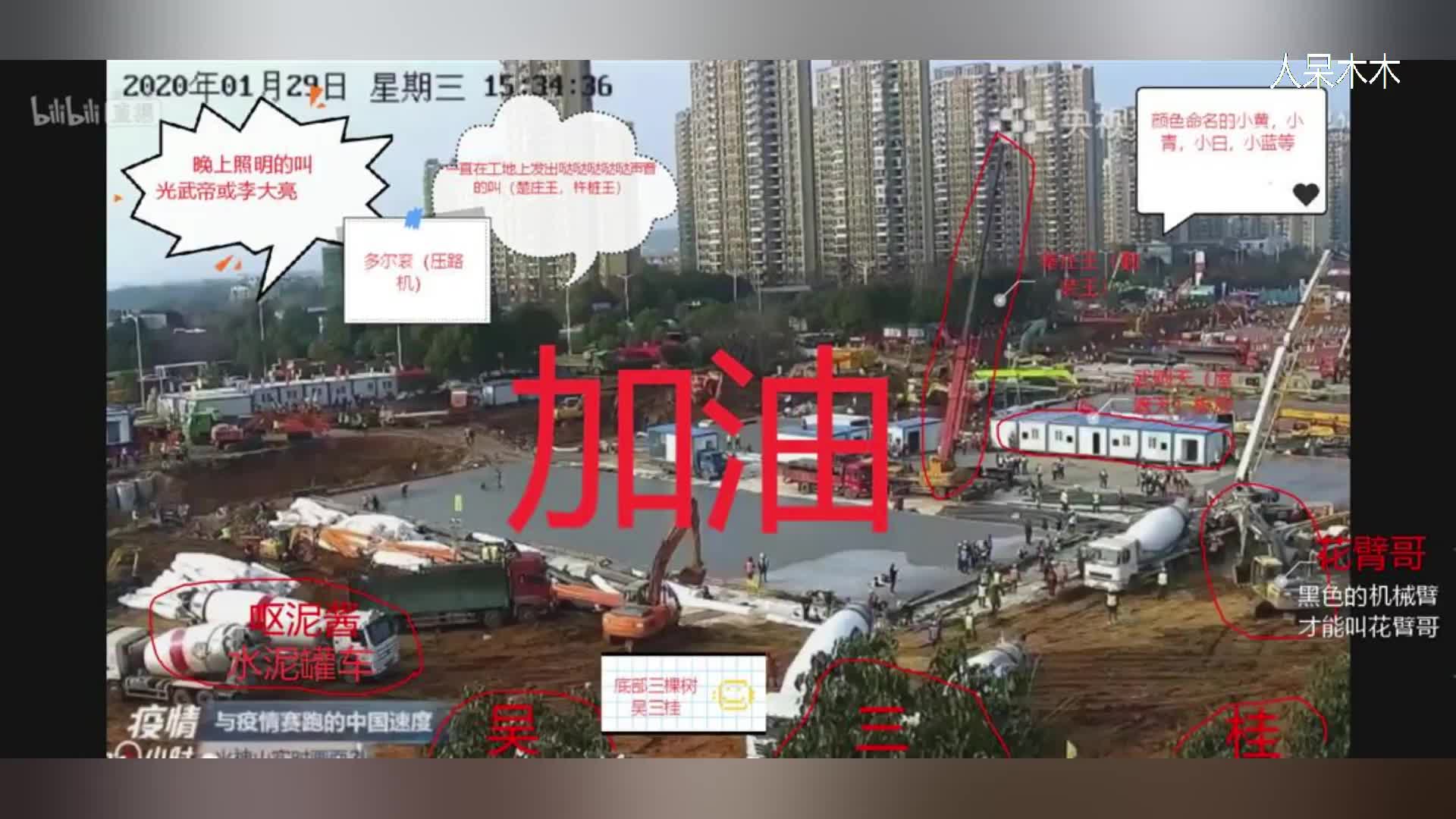 火神山医院建设:网友为各种机械起得各种昵称,加油哔哩哔哩bilibili